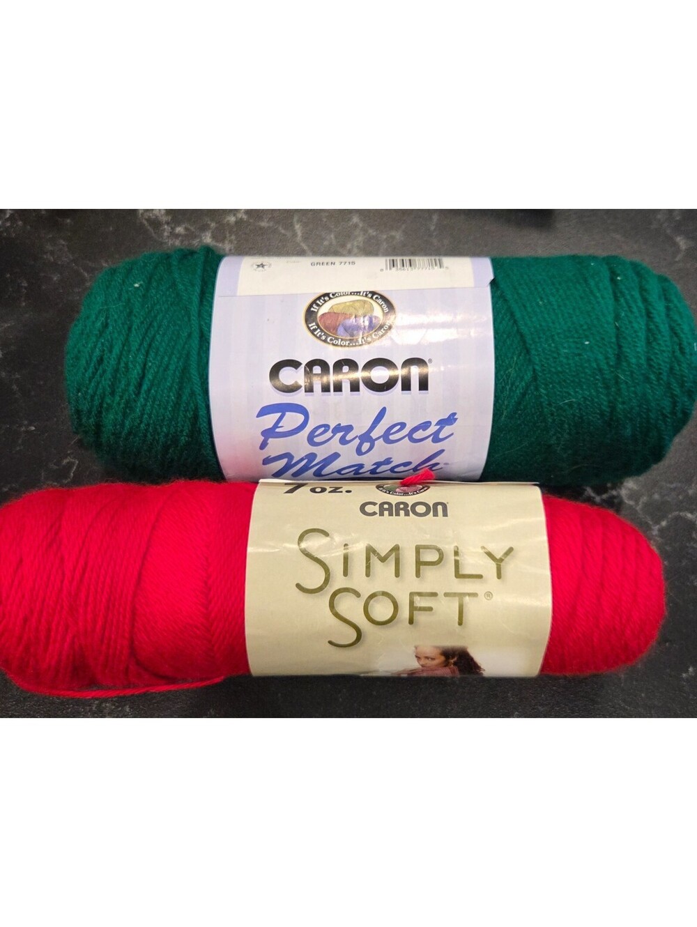 Caron Yarn Lot 2 Skeins Perfect Match Green 7715 Simply Soft Red 9919 USA
